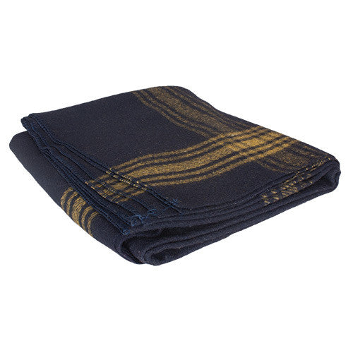 Fox Mustard-Striped Navy Wool Blanket
