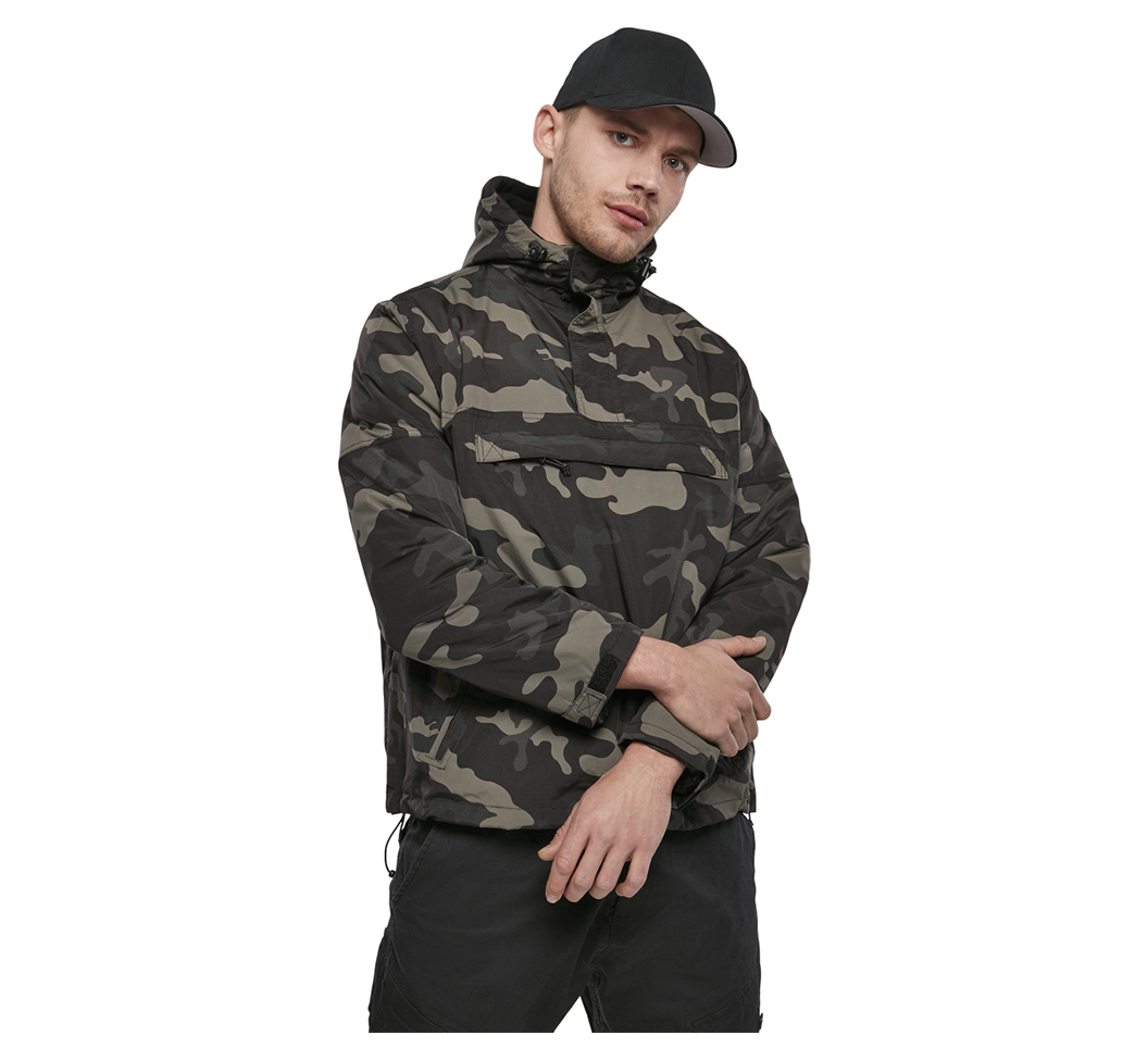 Brandit Fleece-Lined Quarter Zip Windbreaker Pullover: Woodland