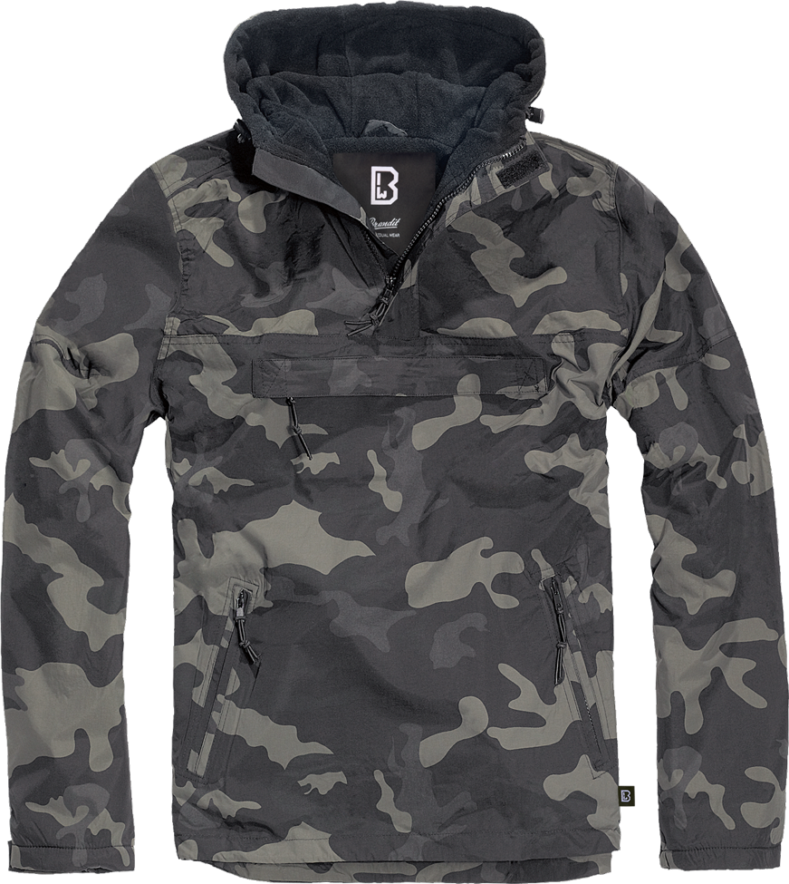 Brandit Fleece-Lined Quarter Zip Windbreaker Pullover: Dark Camo