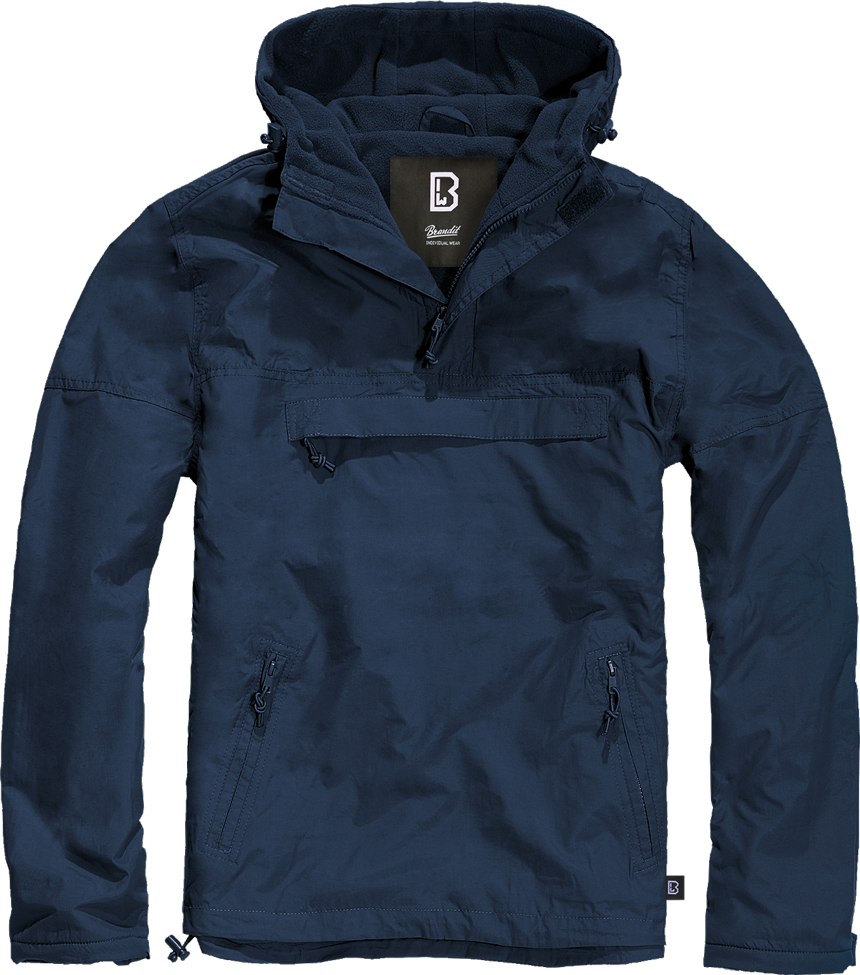 Brandit Fleece-Lined Quarter Zip Windbreaker Pullover: Navy