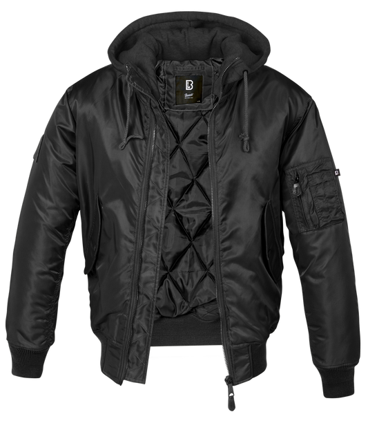 Brandit MA-1 Hooded Bomber Jacket: Black