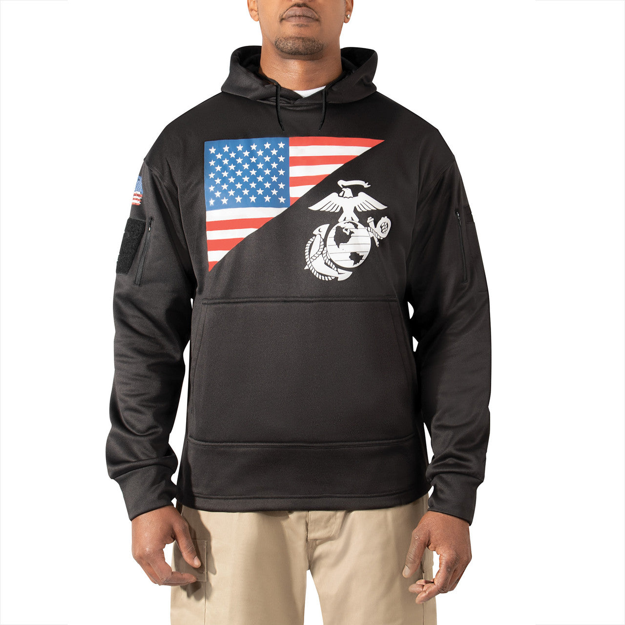 Rothco US Flag / USMC Eagle, Globe, & Anchor Concealed Carry Hoodie: Black