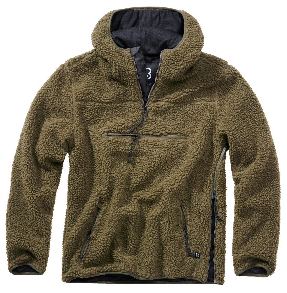 Brandit Hooded Fleece Quarter Zip Jacket: Olive Drab