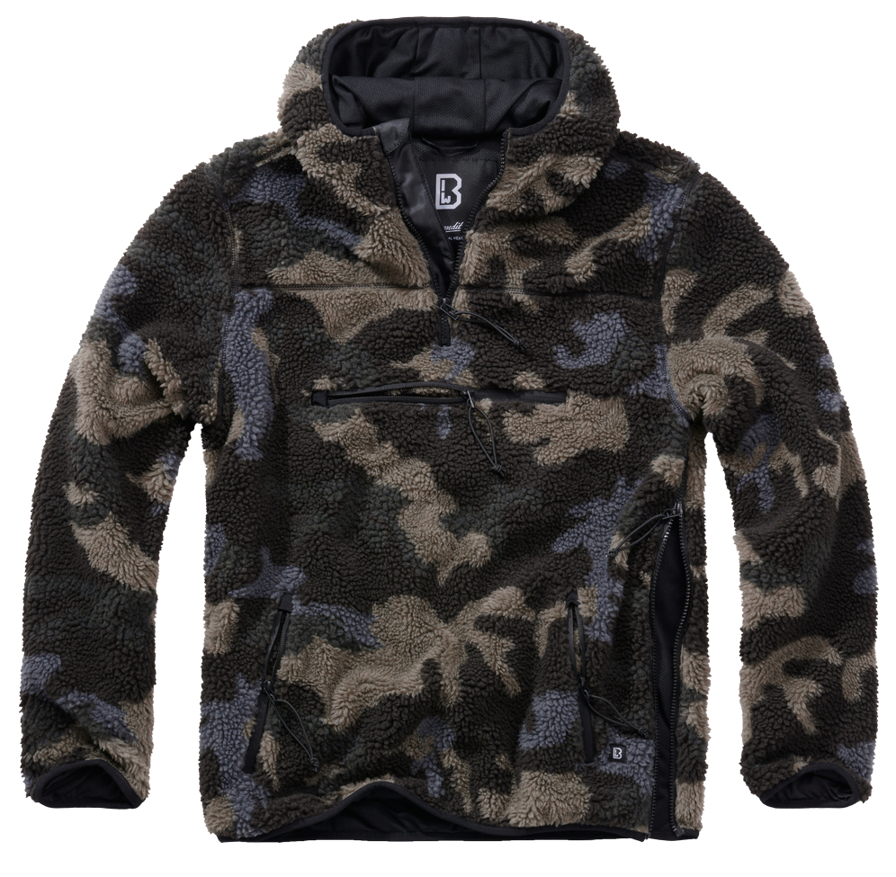 Brandit Hooded Fleece Quarter Zip Jacket: Dark Camo