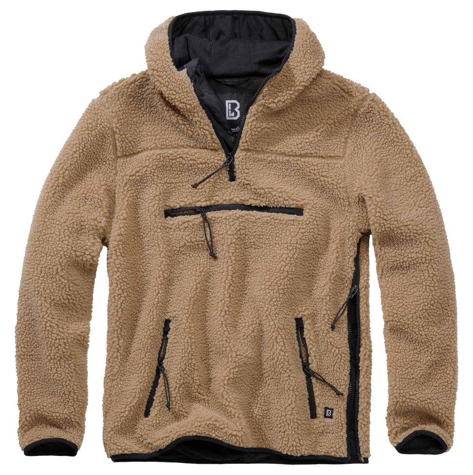 Brandit Hooded Fleece Quarter Zip Jacket: Camel