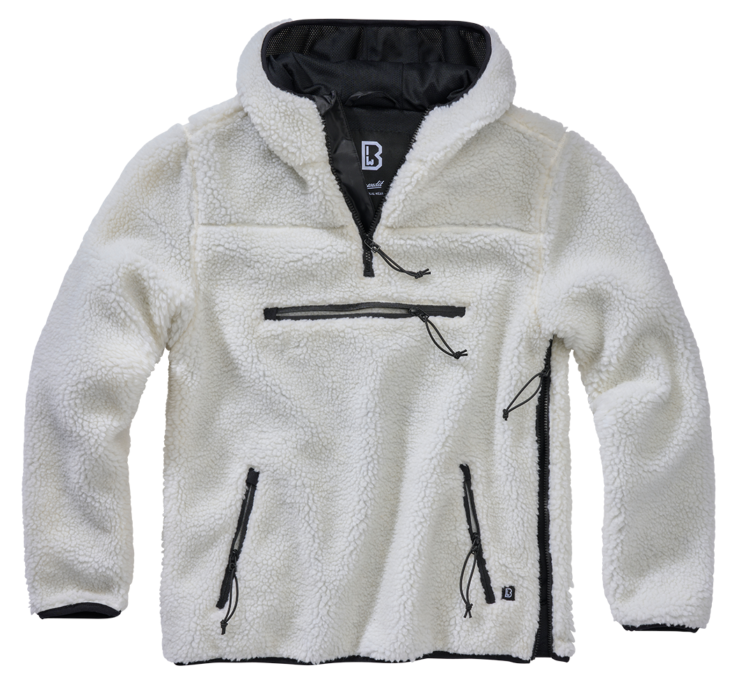 Brandit Hooded Fleece Quarter Zip Jacket: White