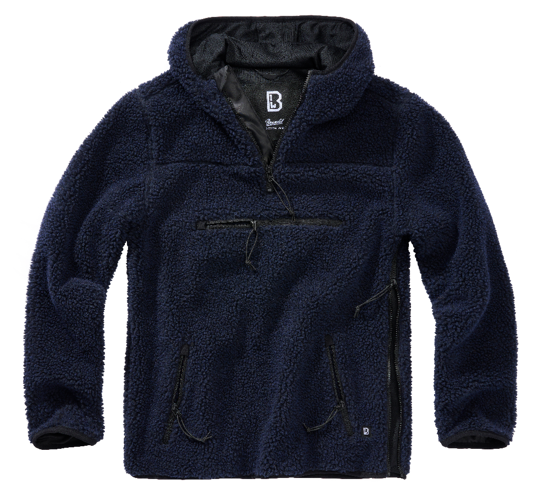 Brandit Hooded Fleece Quarter Zip Jacket: Navy Blue