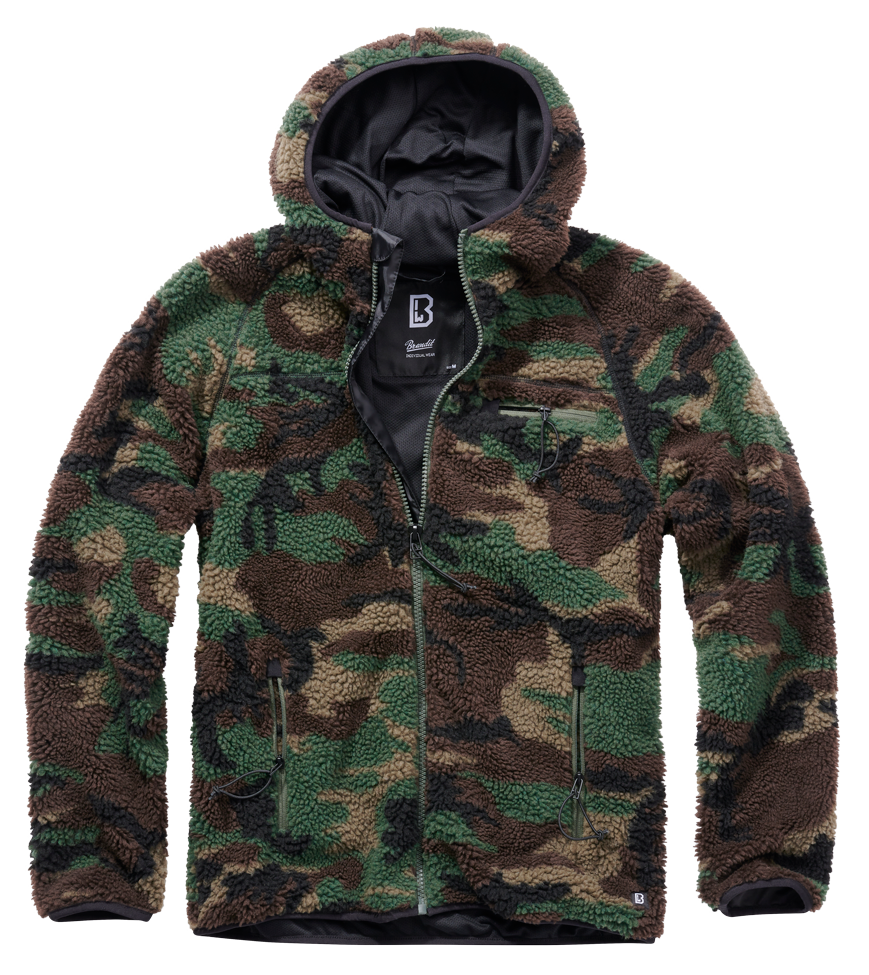 Brandit Hooded Fleece Full Zip Jacket: Woodland Camo