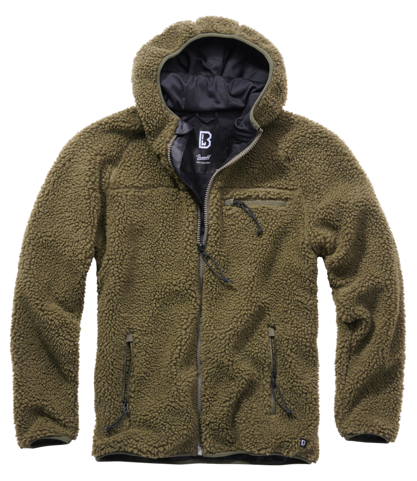 Brandit Hooded Fleece Full Zip Jacket: Olive Drab