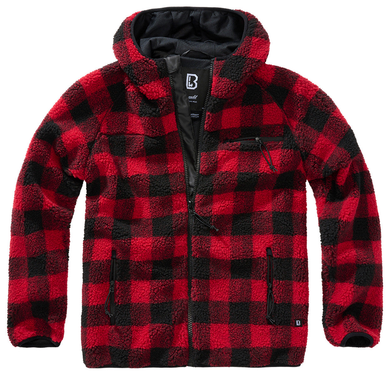Brandit Hooded Fleece Full Zip Jacket: Red / Black
