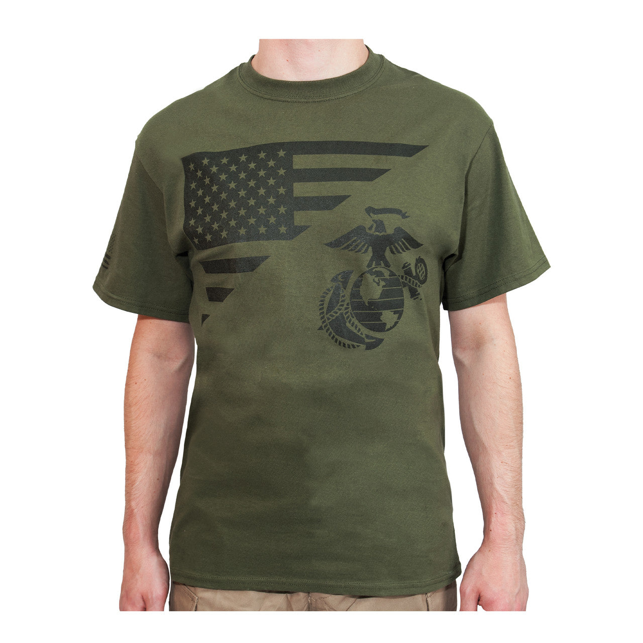 Rothco US Flag / USMC Eagle, Globe, & Anchor T-Shirt: Olive Drab