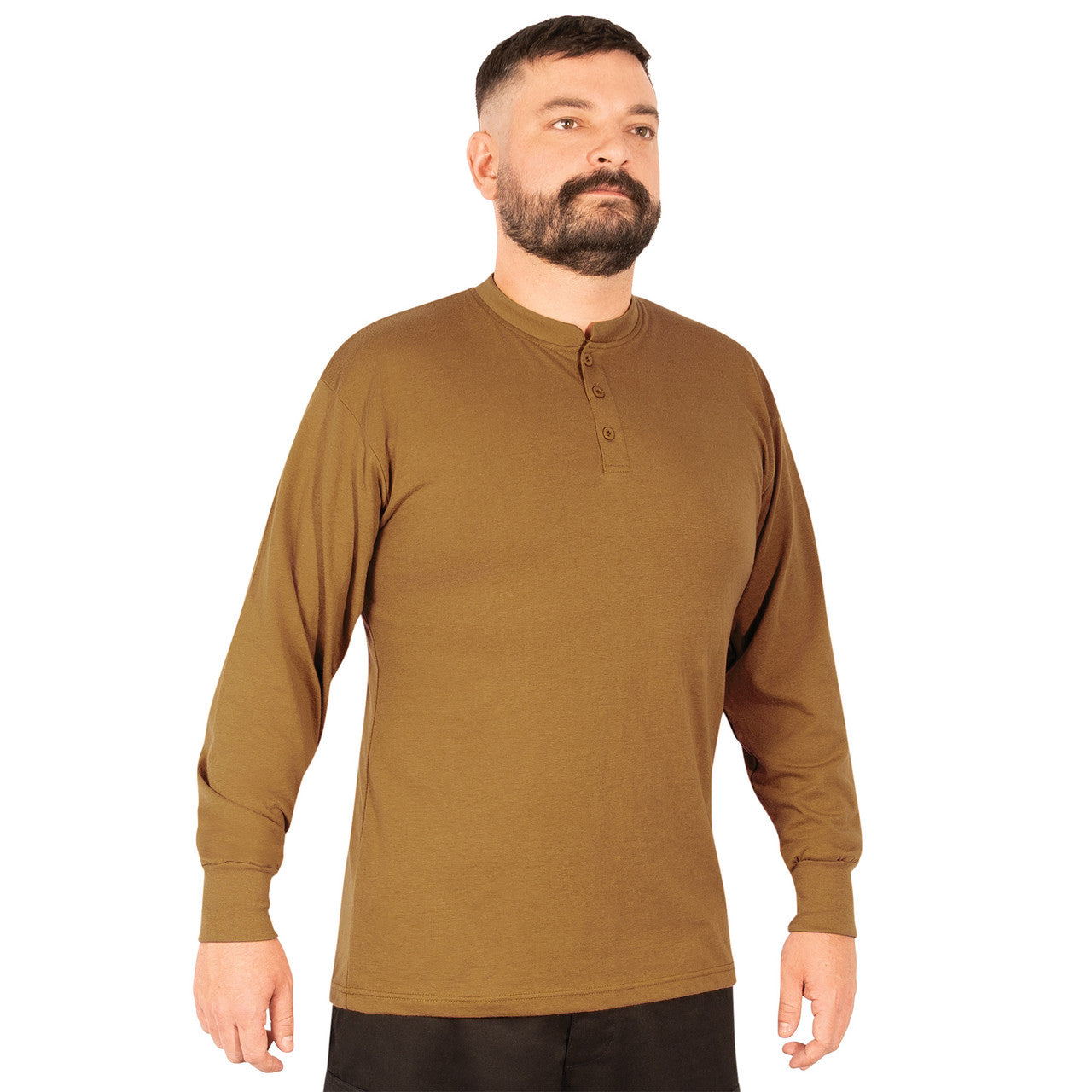 Rothco Long Sleeve Henley T-Shirt: Work Brown