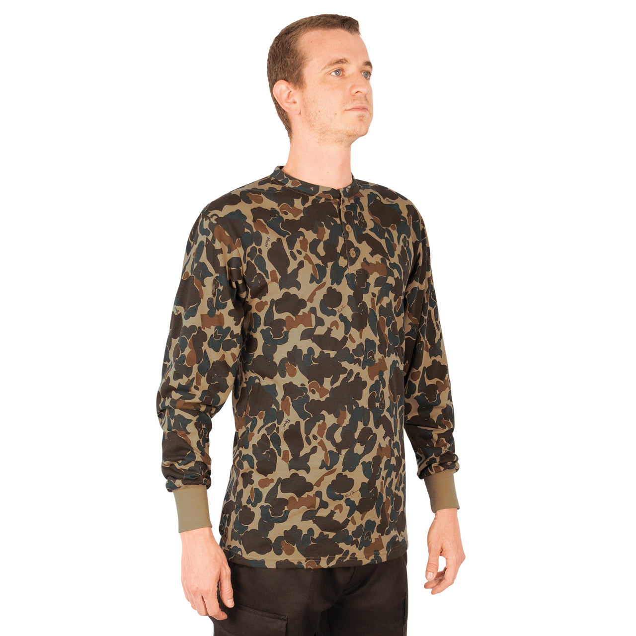Rothco Long Sleeve Henley T-Shirt: Fred Bear Camo