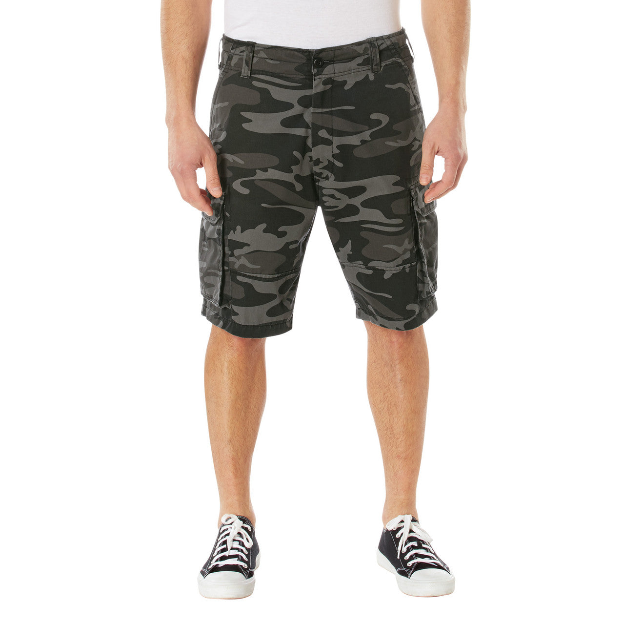 Rothco Vintage Camo Paratrooper Cargo Shorts: Black Camo
