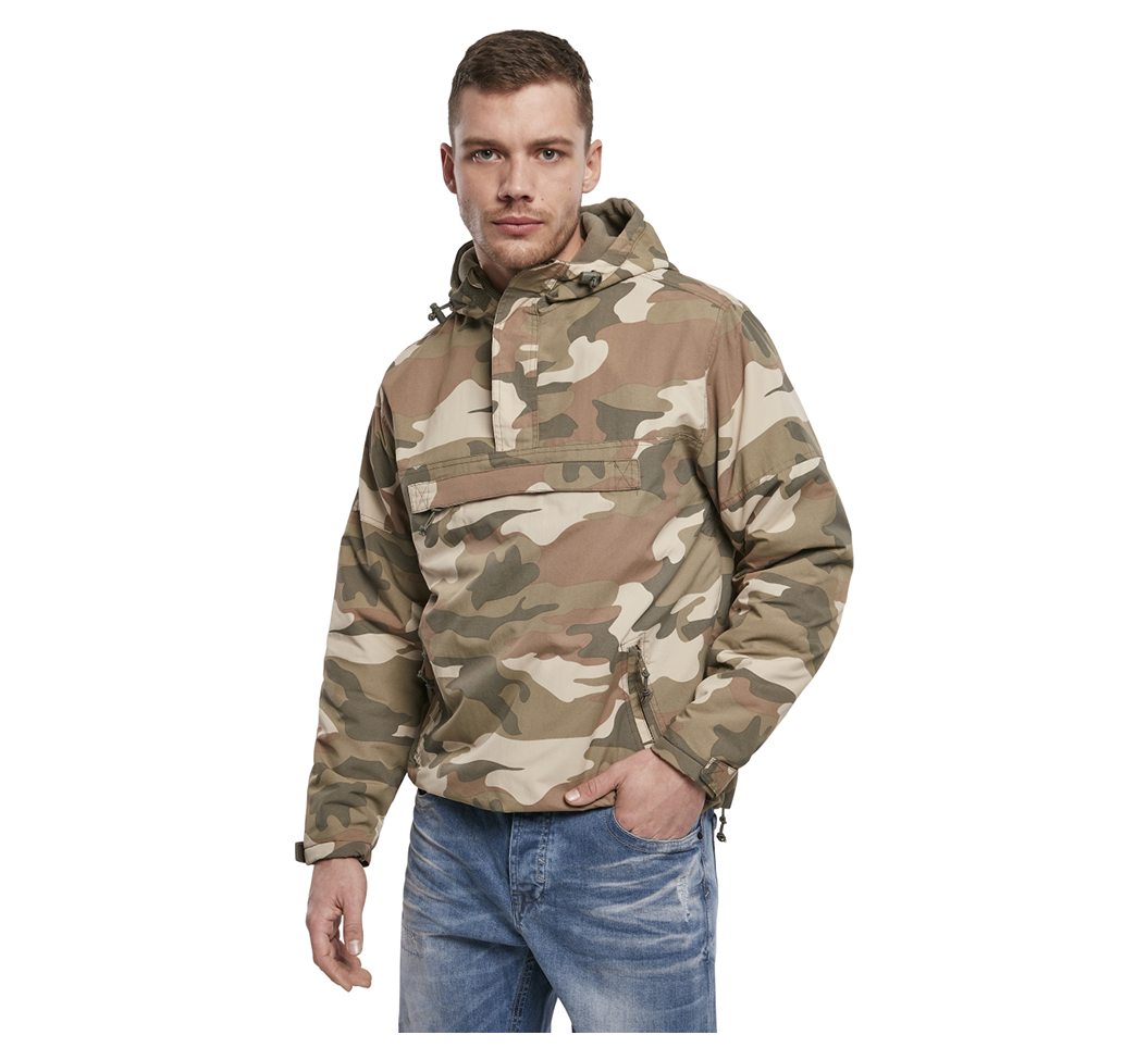 Brandit Fleece-Lined Quarter Zip Windbreaker Pullover: Light Woodland Camo