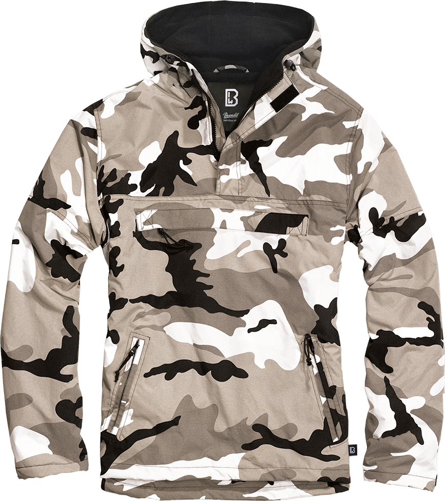Brandit Fleece-Lined Quarter Zip Windbreaker Pullover: Urban Camo