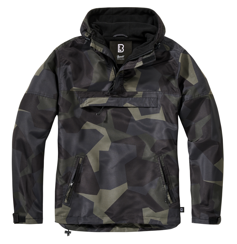 Brandit Fleece-Lined Quarter Zip Windbreaker Pullover: Dark M90 Camo
