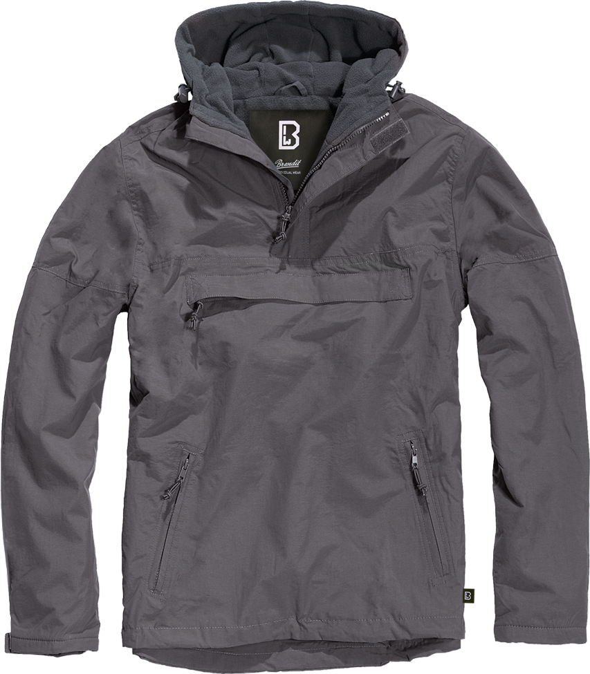 Brandit Fleece-Lined Quarter Zip Windbreaker Pullover: Anthracite