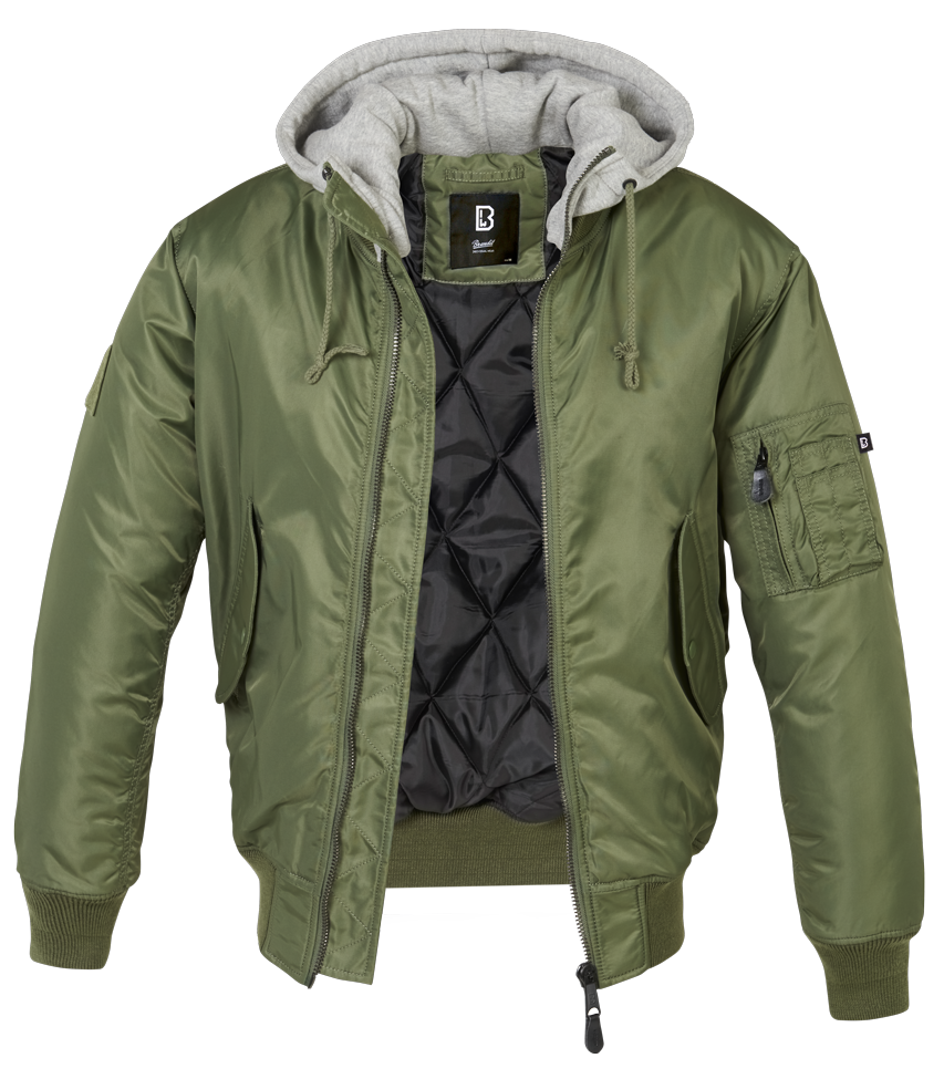 Brandit MA-1 Hooded Bomber Jacket: Olive Drab