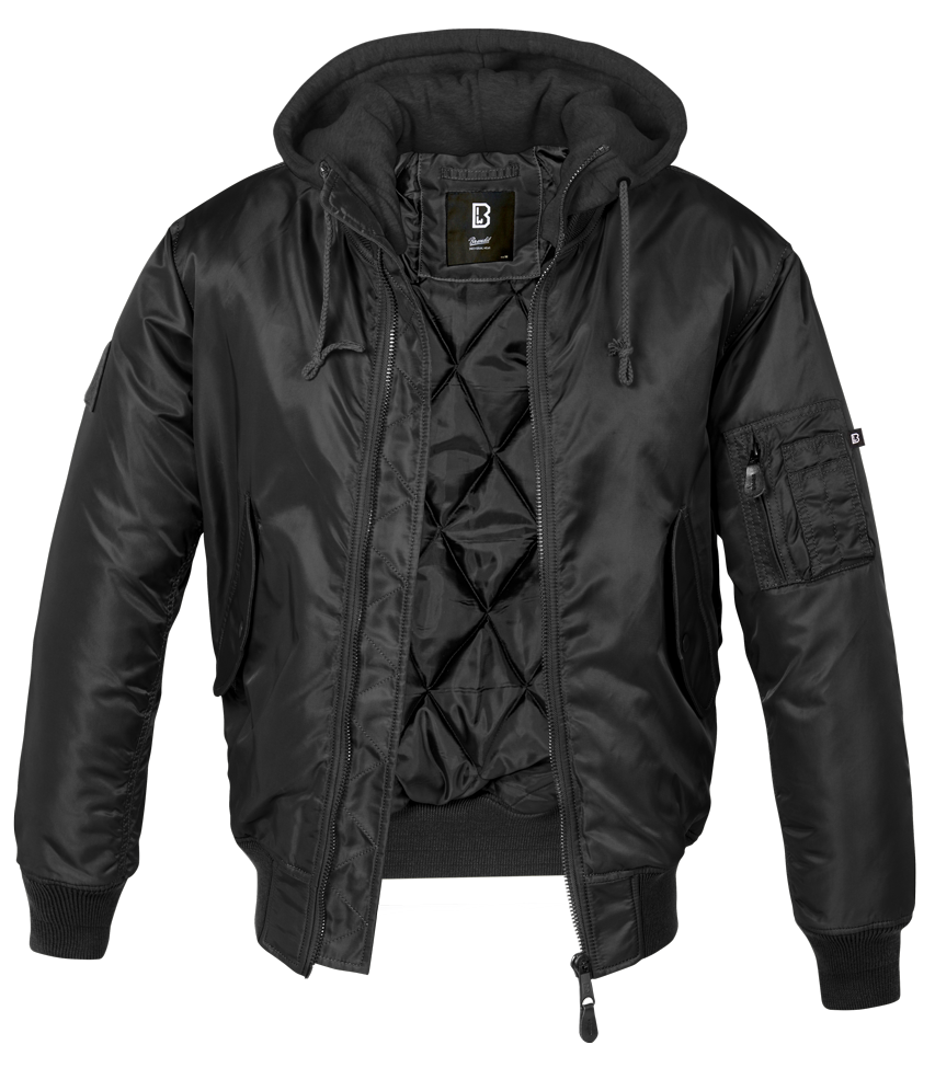 Brandit MA-1 Hooded Bomber Jacket: Black