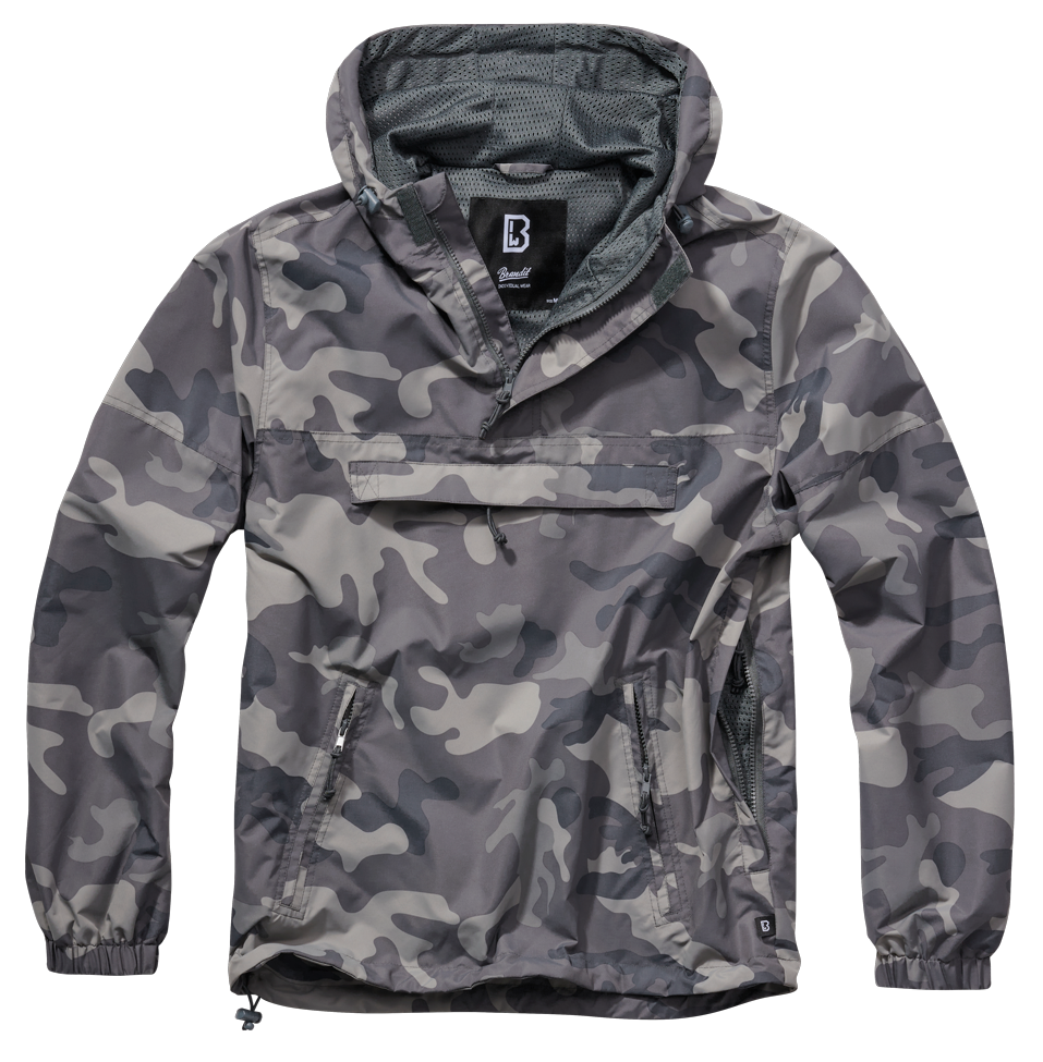 Brandit Light Quarter Zip Windbreaker Pullover: Gray Camo