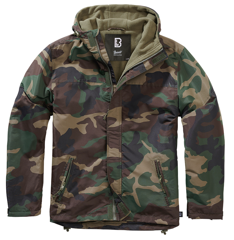 Brandit Fleece-Lined Full Zip Windbreaker: Woodland Camo