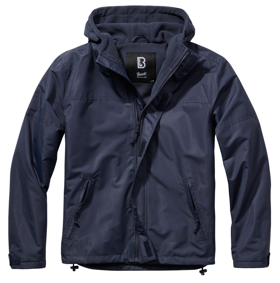 Brandit Fleece-Lined Full Zip Windbreaker: Navy Blue