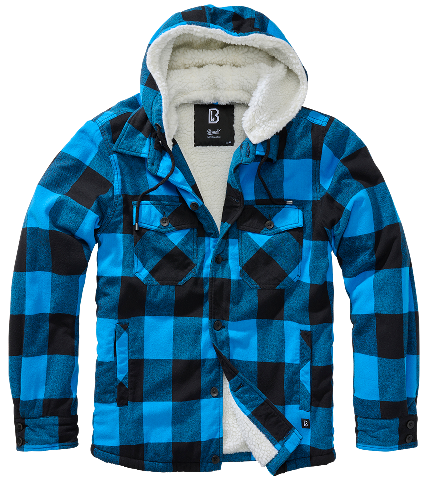 Brandit Sherpa-Lined Flannel Lumber Jacket: Blue / Black