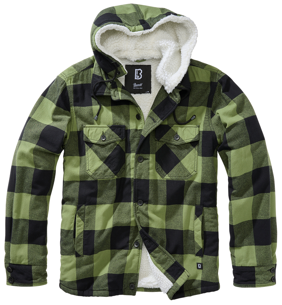 Brandit Sherpa-Lined Flannel Lumber Jacket: Black / Olive