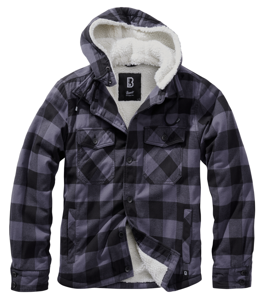 Brandit Sherpa-Lined Flannel Lumber Jacket: Black / Grey