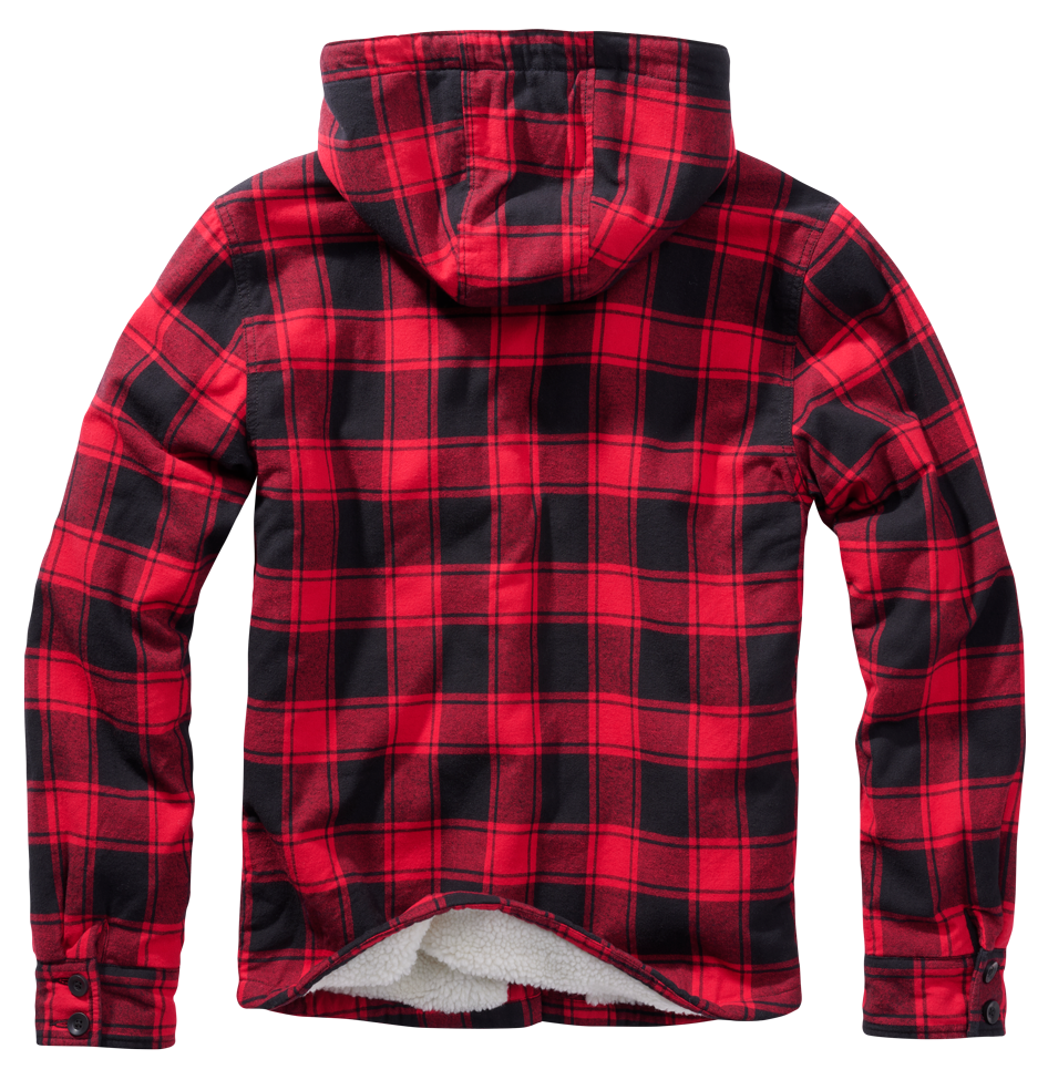 Brandit Sherpa-Lined Flannel Lumber Jacket: Red / Black