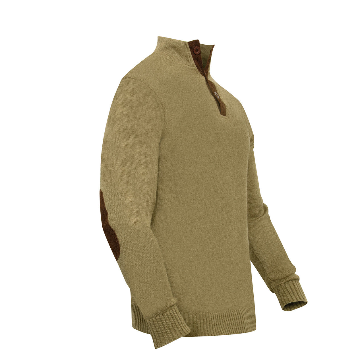 Rothco 3-Button Sweater With Suede Accents: Coyote Brown