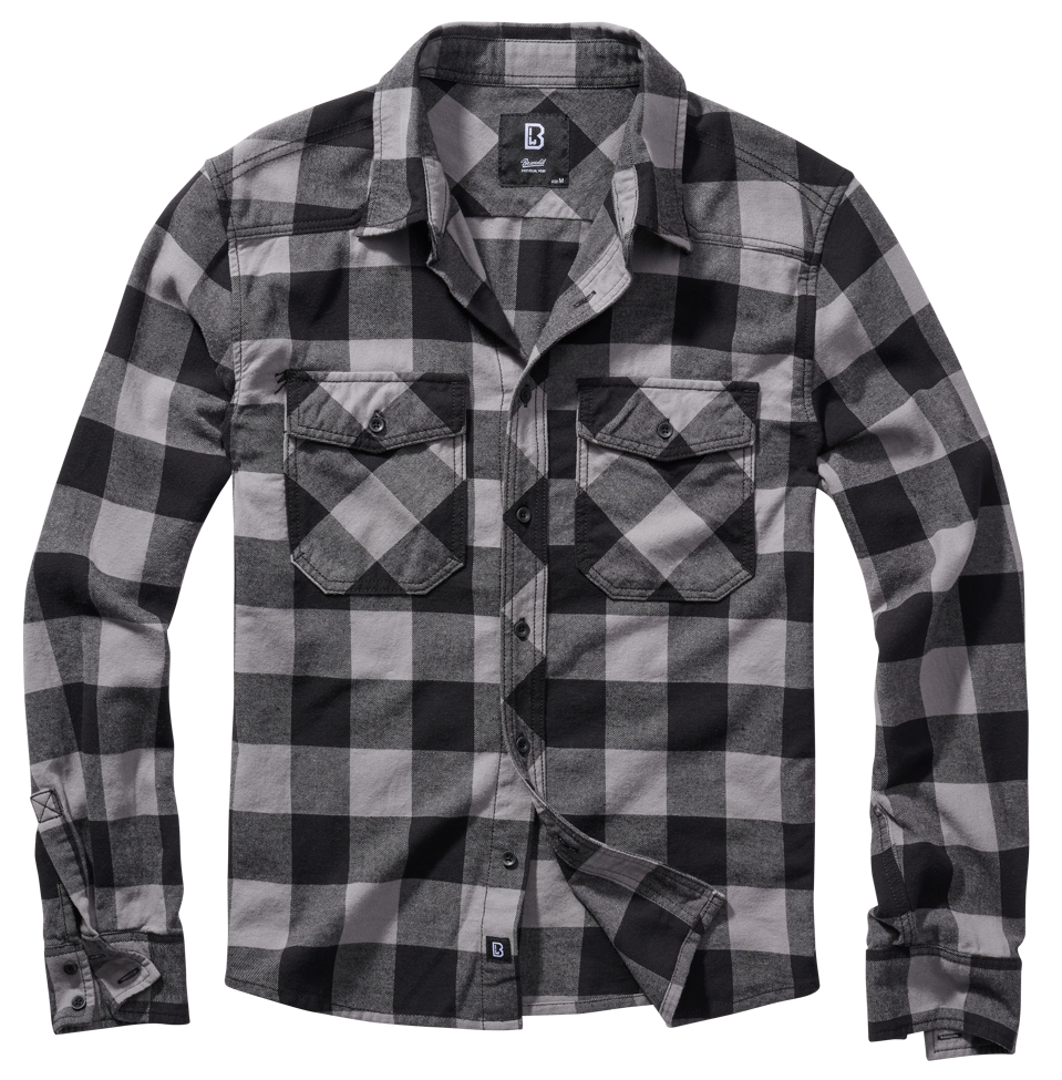 Brandit Flannel Check Shirt Long Sleeve: Black / Charcoal