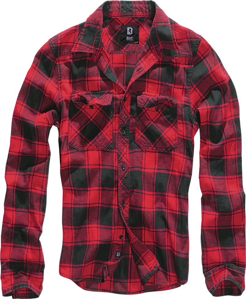 Brandit Flannel Check Shirt Long Sleeve: Red / Black