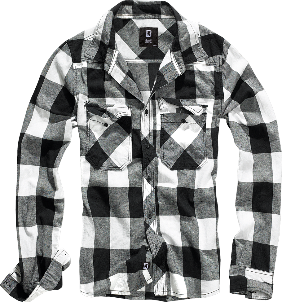 Brandit Flannel Check Shirt Long Sleeve: White / Black