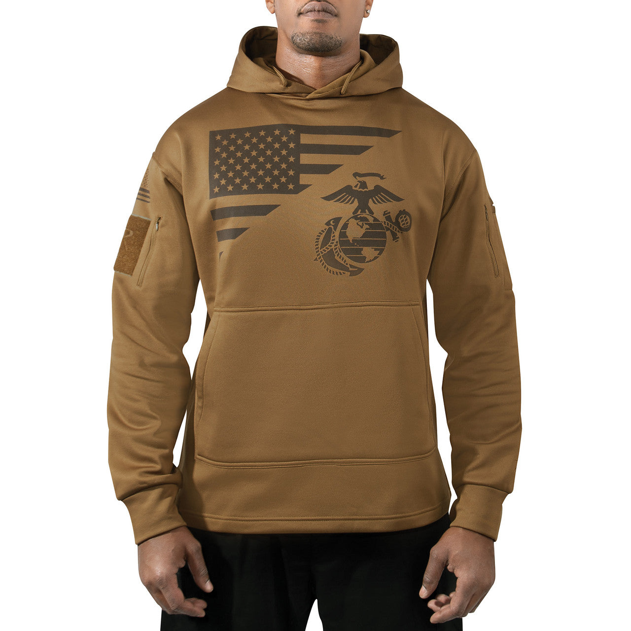 Rothco US Flag / USMC Eagle, Globe, & Anchor Concealed Carry Hoodie: Coyote Brown