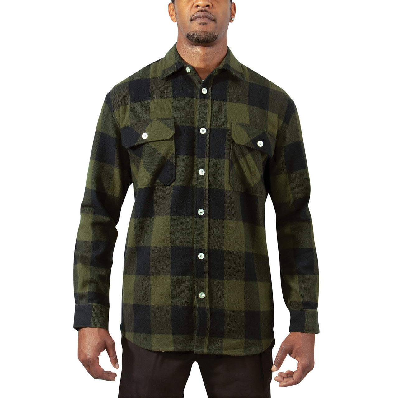 Rothco Extra Heavyweight Buffalo Plaid Flannel Shirt: Olive Drab
