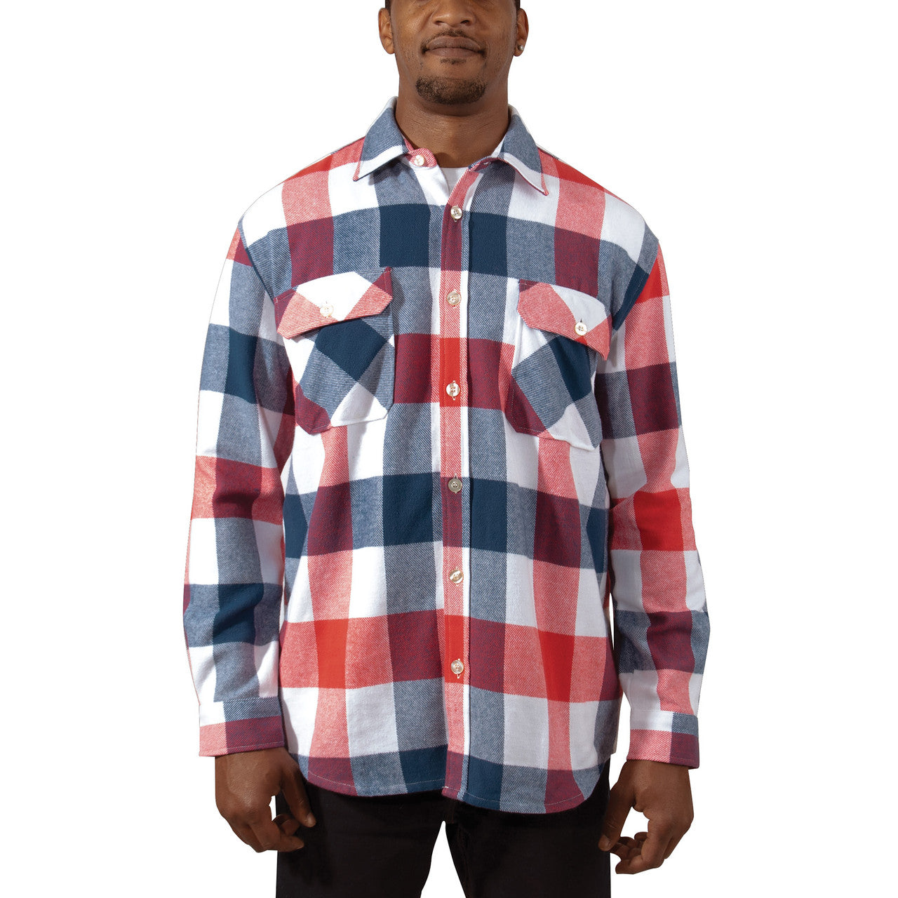 Rothco Extra Heavyweight Buffalo Plaid Flannel Shirt: Red / White / Blue