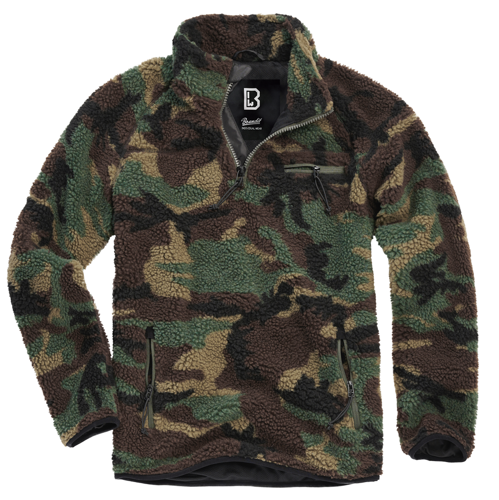 Brandit Fleece Quarter Zip Jacket: Woodland Camo