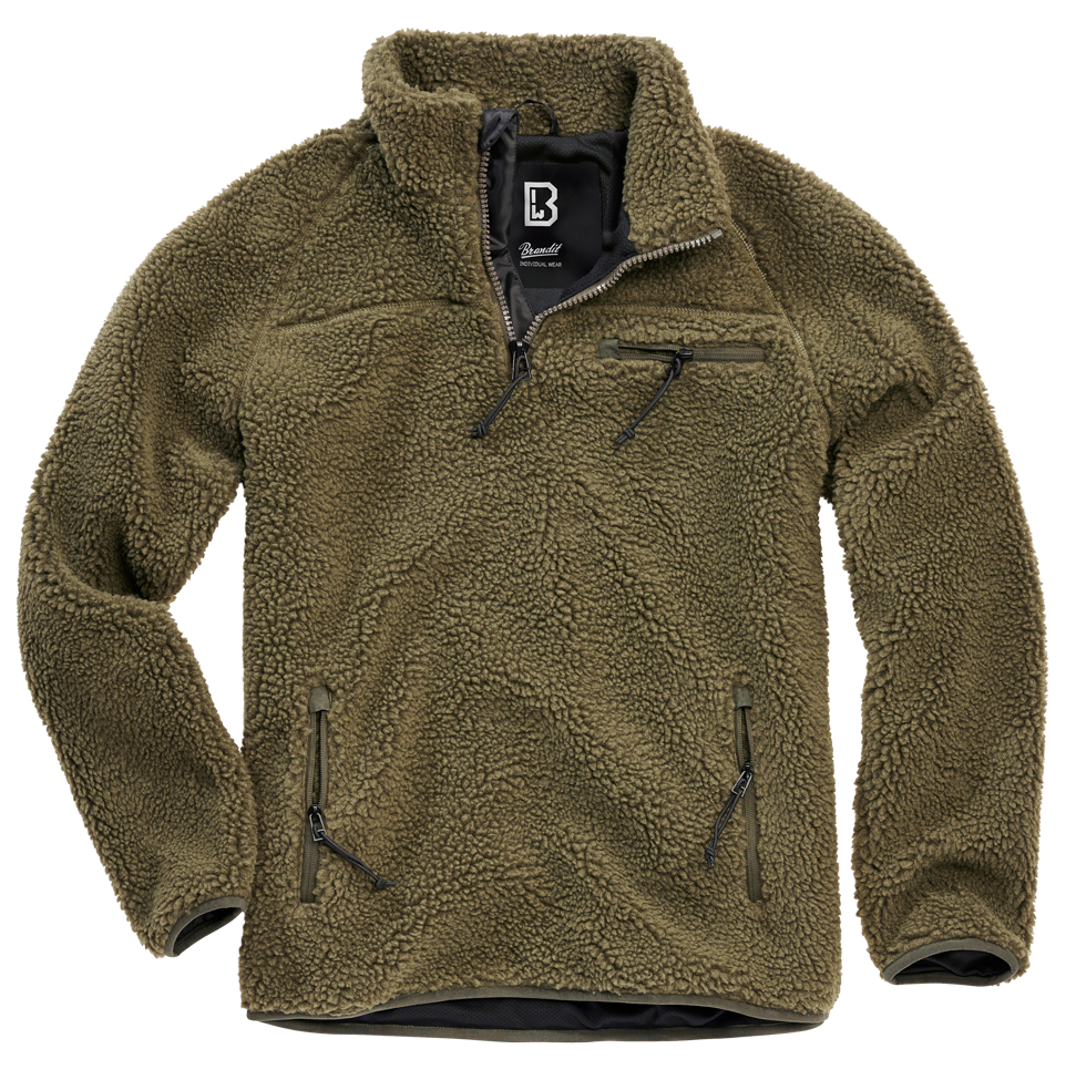 Brandit Fleece Quarter Zip Jacket: Olive Drab