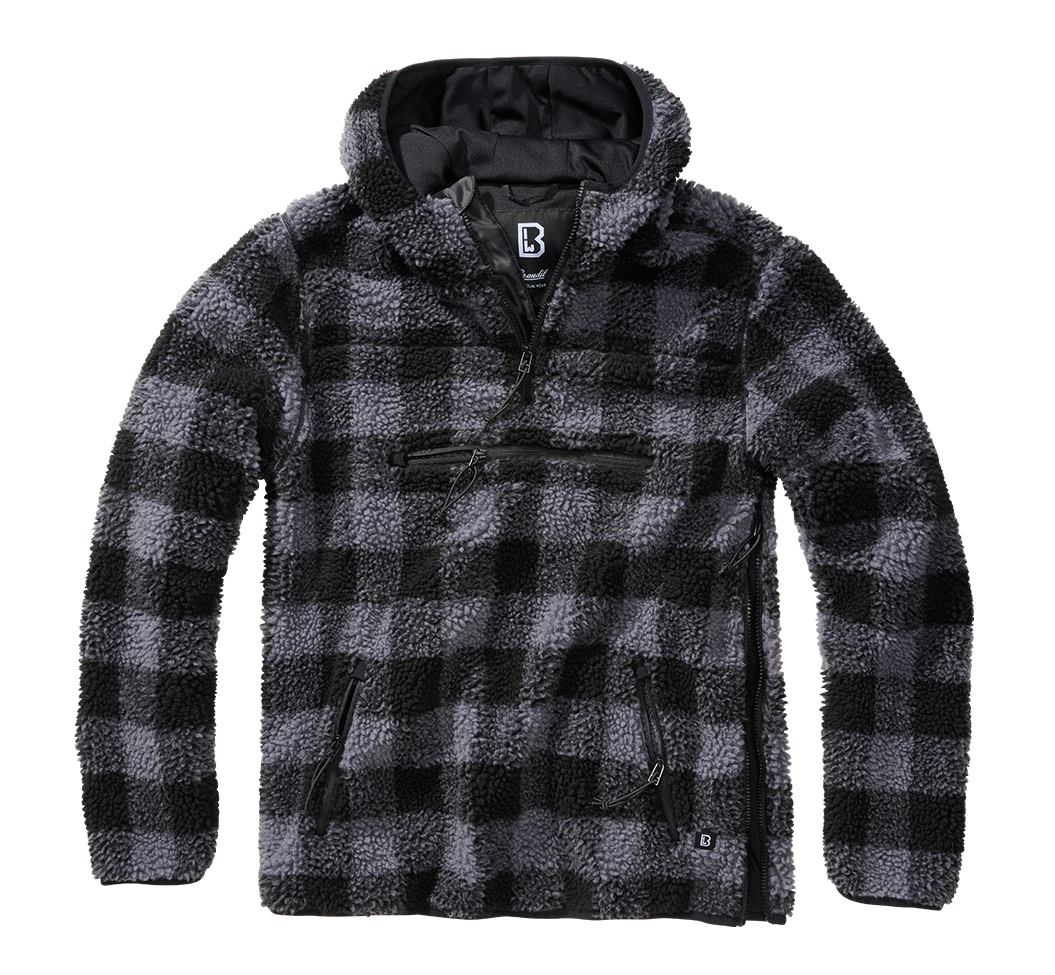 Brandit Hooded Fleece Quarter Zip Jacket: Black / Grey