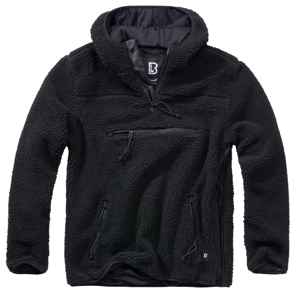 Brandit Hooded Fleece Quarter Zip Jacket: Black