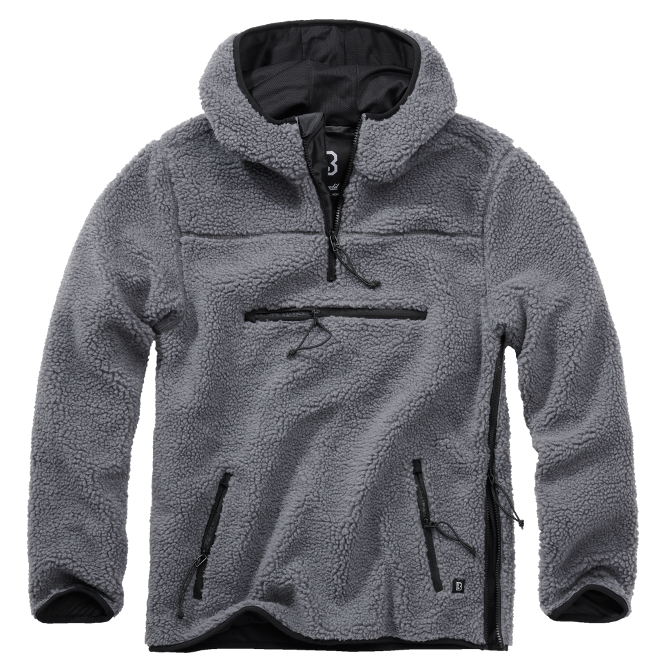 Brandit Hooded Fleece Quarter Zip Jacket: Anthracite
