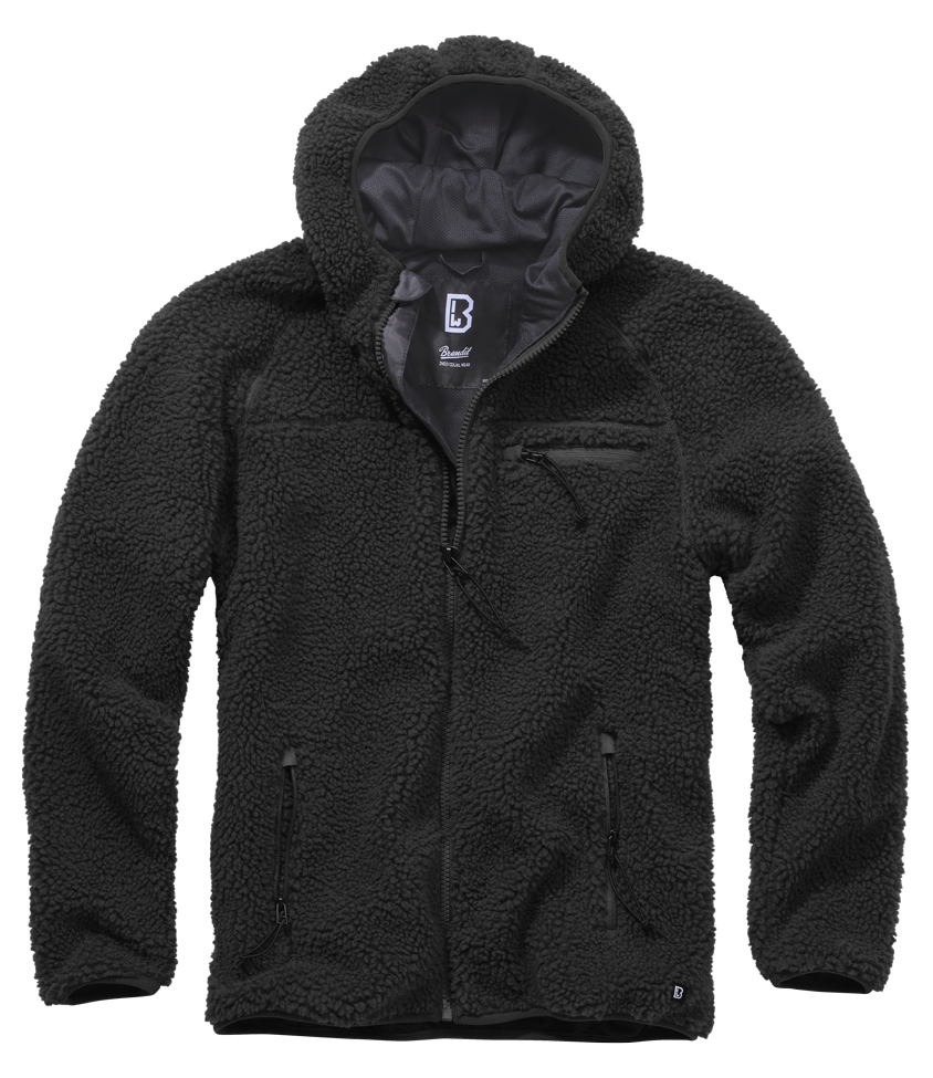 Brandit Hooded Fleece Full Zip Jacket: Black