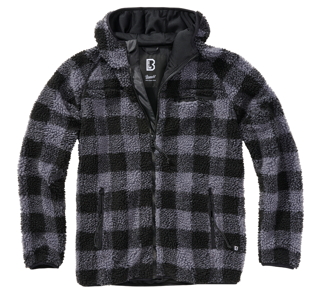Brandit Hooded Fleece Full Zip Jacket: Black / Grey