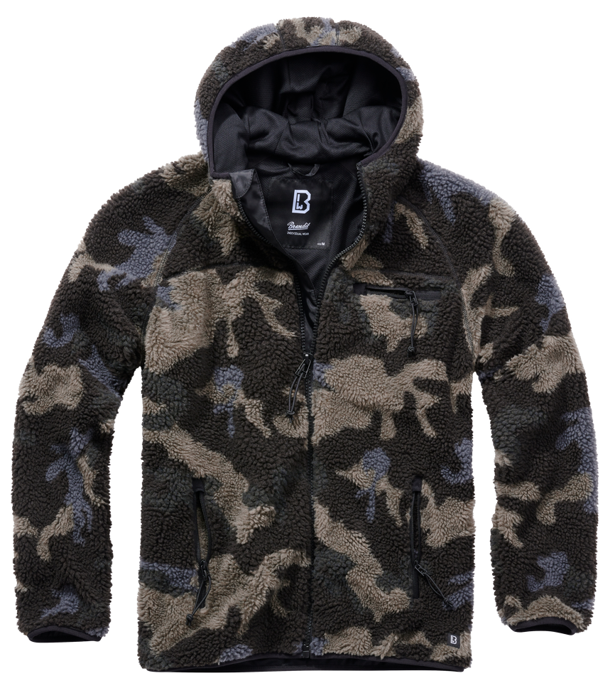 Brandit Hooded Fleece Full Zip Jacket: Dark Camo