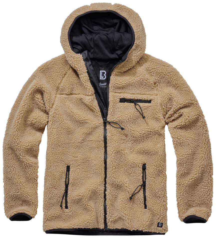 Brandit Hooded Fleece Full Zip Jacket: Camel