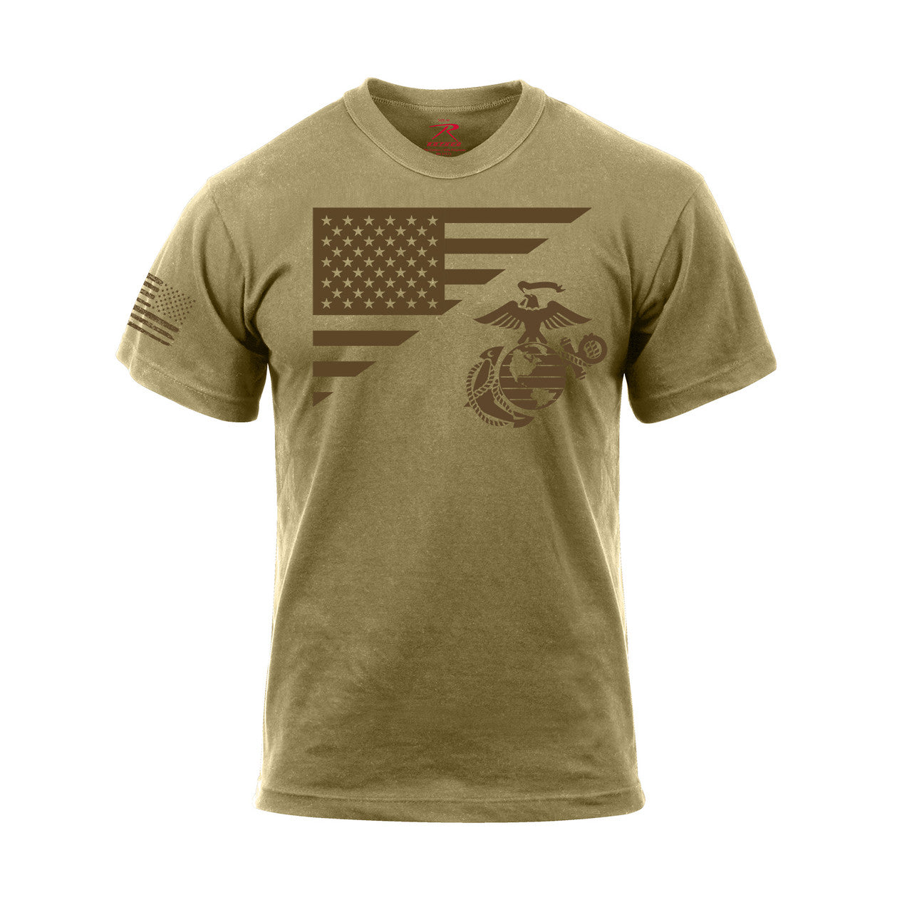 Rothco US Flag / USMC Eagle, Globe, & Anchor T-Shirt: Coyote Brown