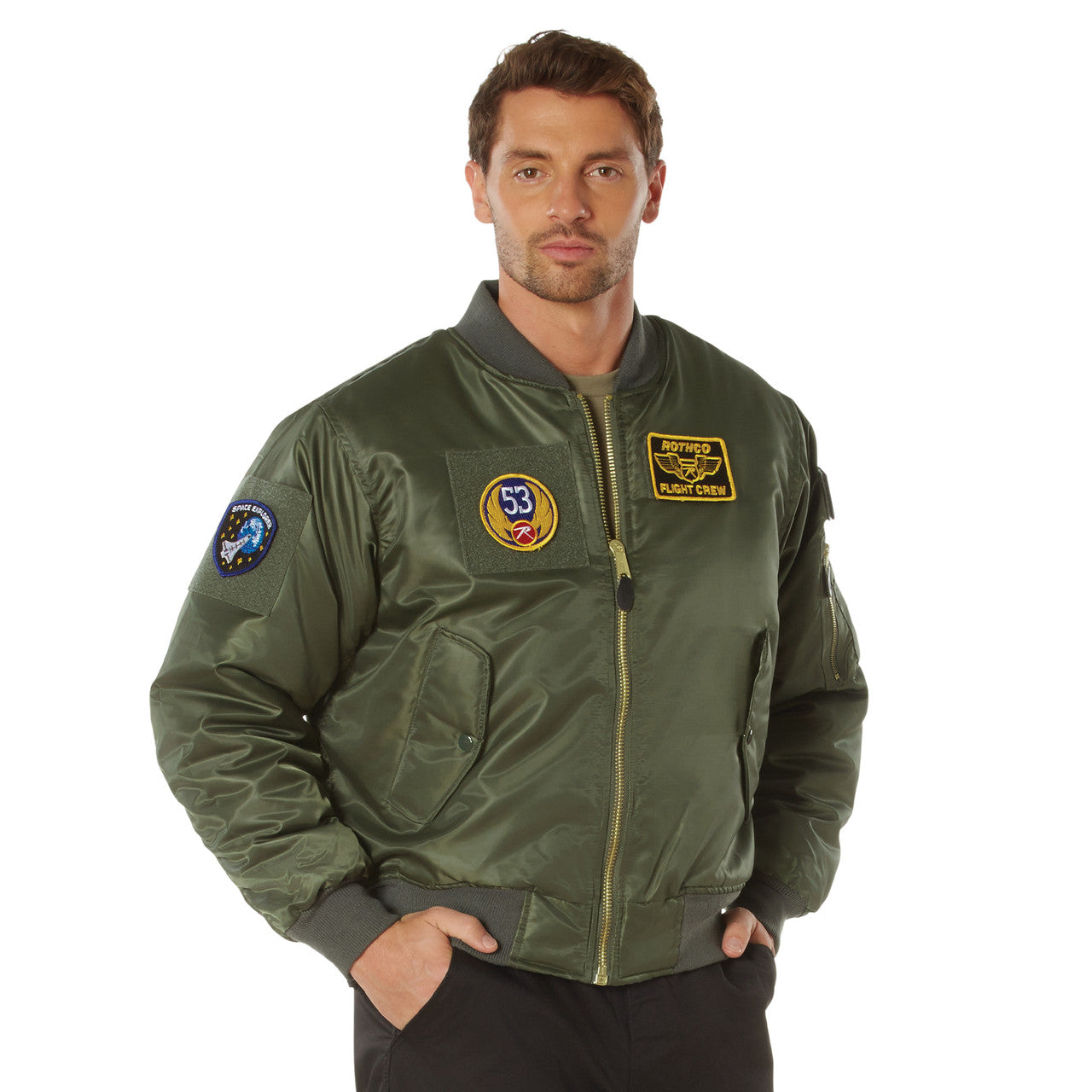 Rothco MA-1 Flight Jacket with Patches: Olive Drab