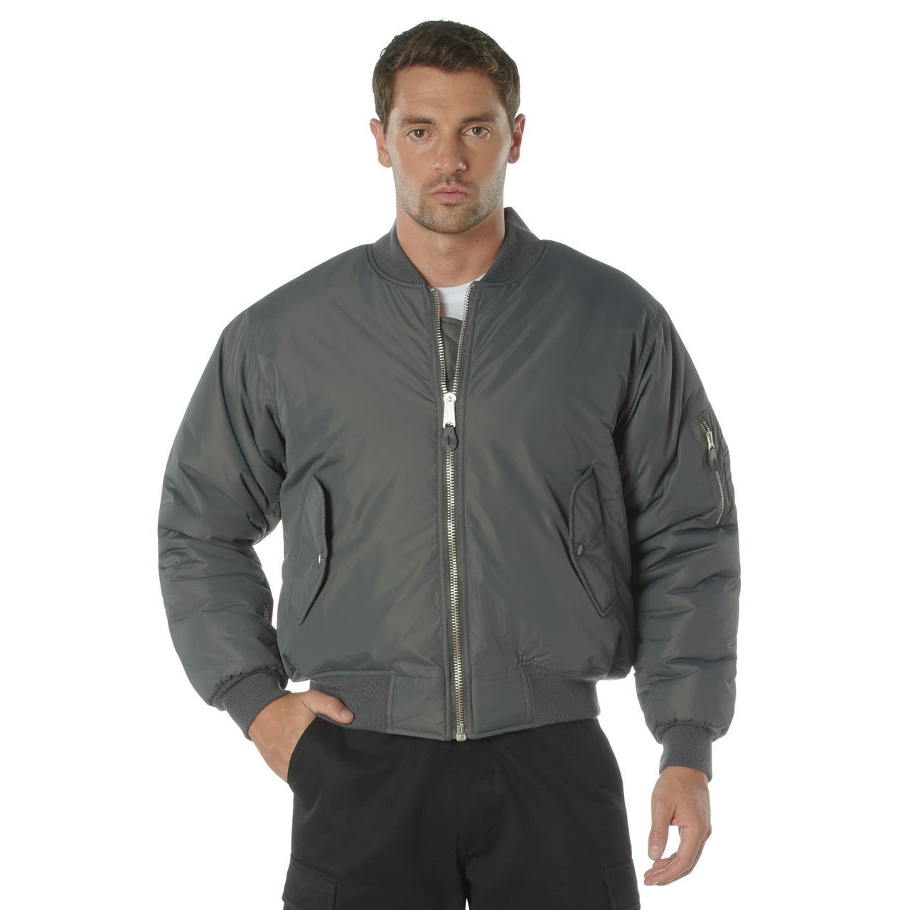 Rothco Enhanced Nylon MA-1 Flight Jacket: Gunmetal Grey
